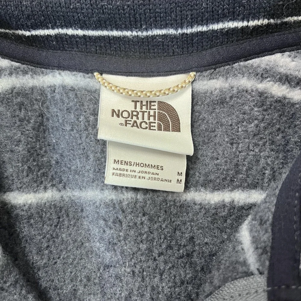 North Face Sweater Mens Medium Black White Striped‎ 1/4 Zip Pullover Fleece Warm